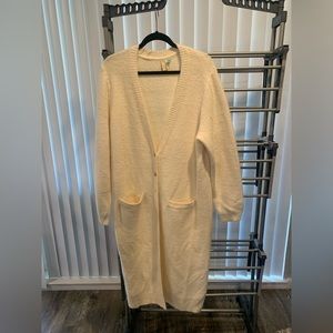 Pilcro long line cardigan in off white with gold buttons #plus